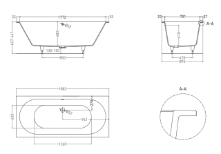 Ванна из искусственного камня Salini Ornella Axis Kit S-Stone 103522MRF 190x90см RAL полностью